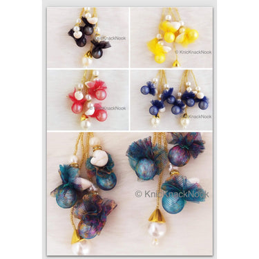 Tassels of Pearl And Cowrie Conch Shell, Pearls And Gold Beads With Net, Indian Tassels